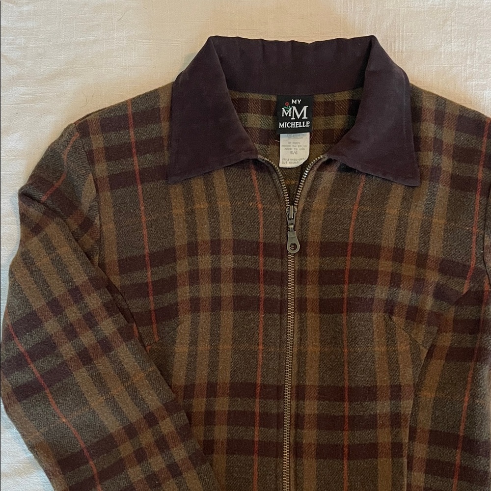 My Michelle Women’s Plaid Shirt Jacket - Brown and orange